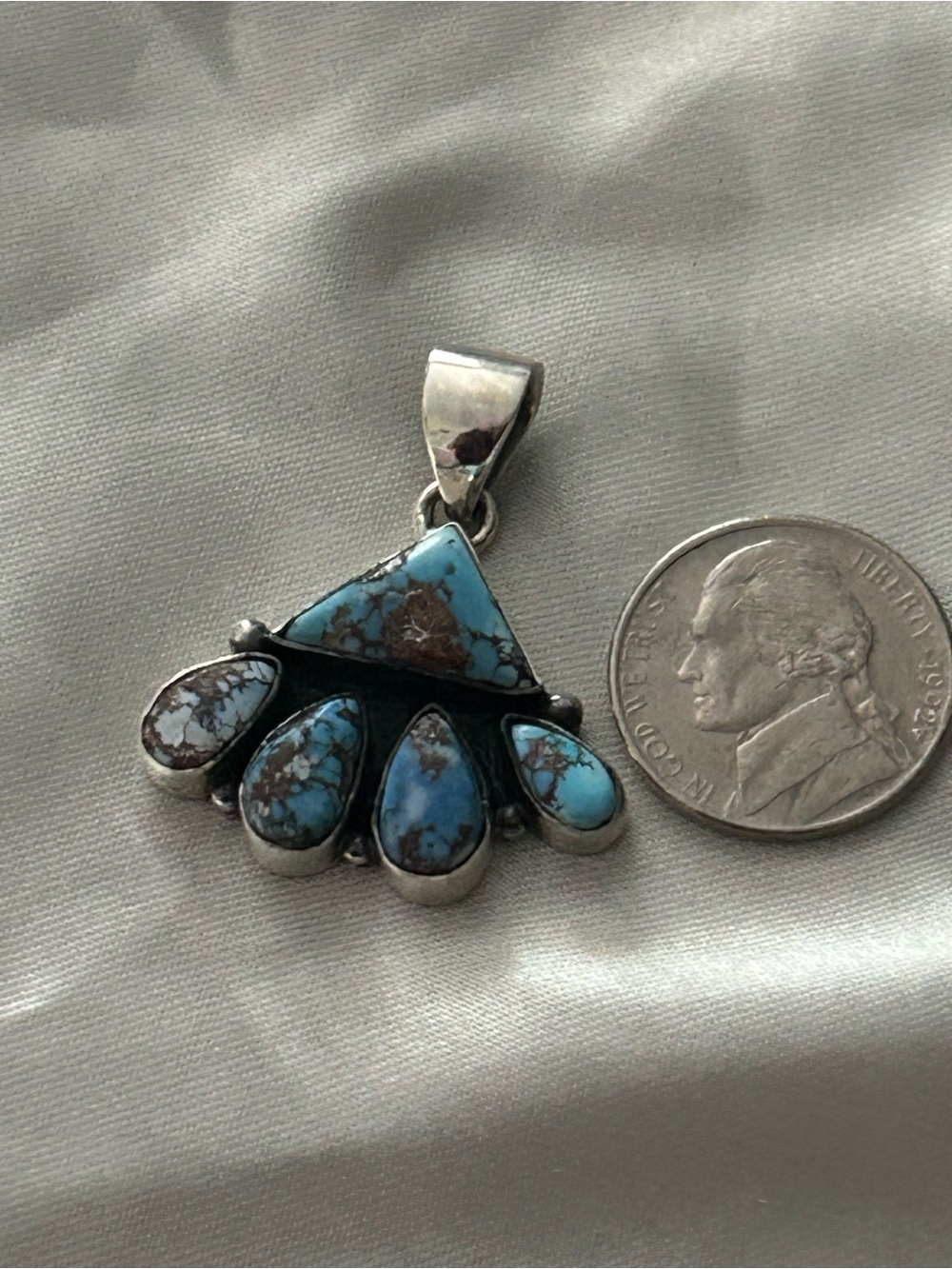 Sterling Silver Turquoise multistone Teardrop Pendant - Picture 4 of 6